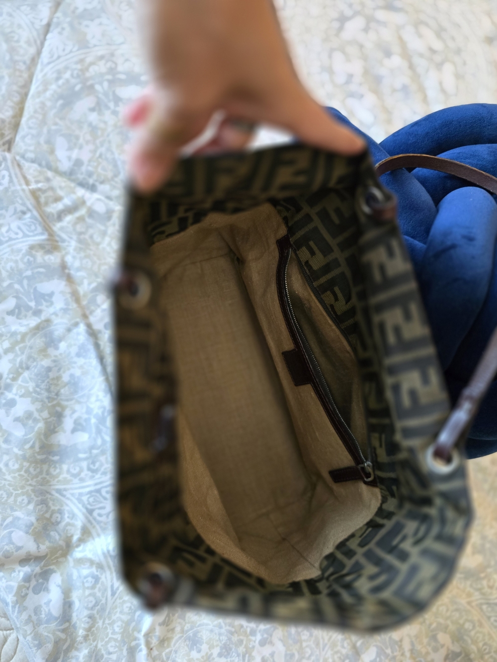 Fendi Brown Monogram Tote Bag with Leather Handles - Picture 6 of 16